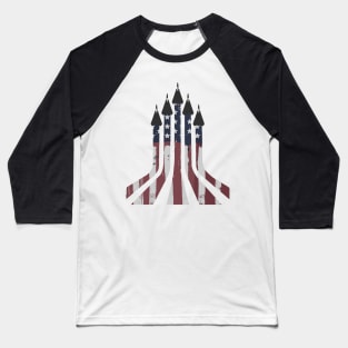 F-14 Tomcats Flying Vertical with Painted American Flag Exhaust Baseball T-Shirt